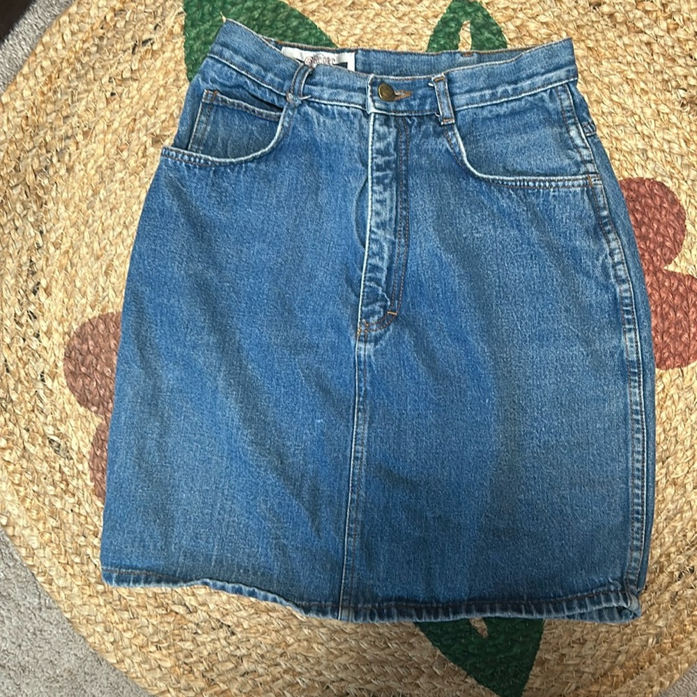 Blue A-Line Knee-Length Casual Skirt * VINTAGE